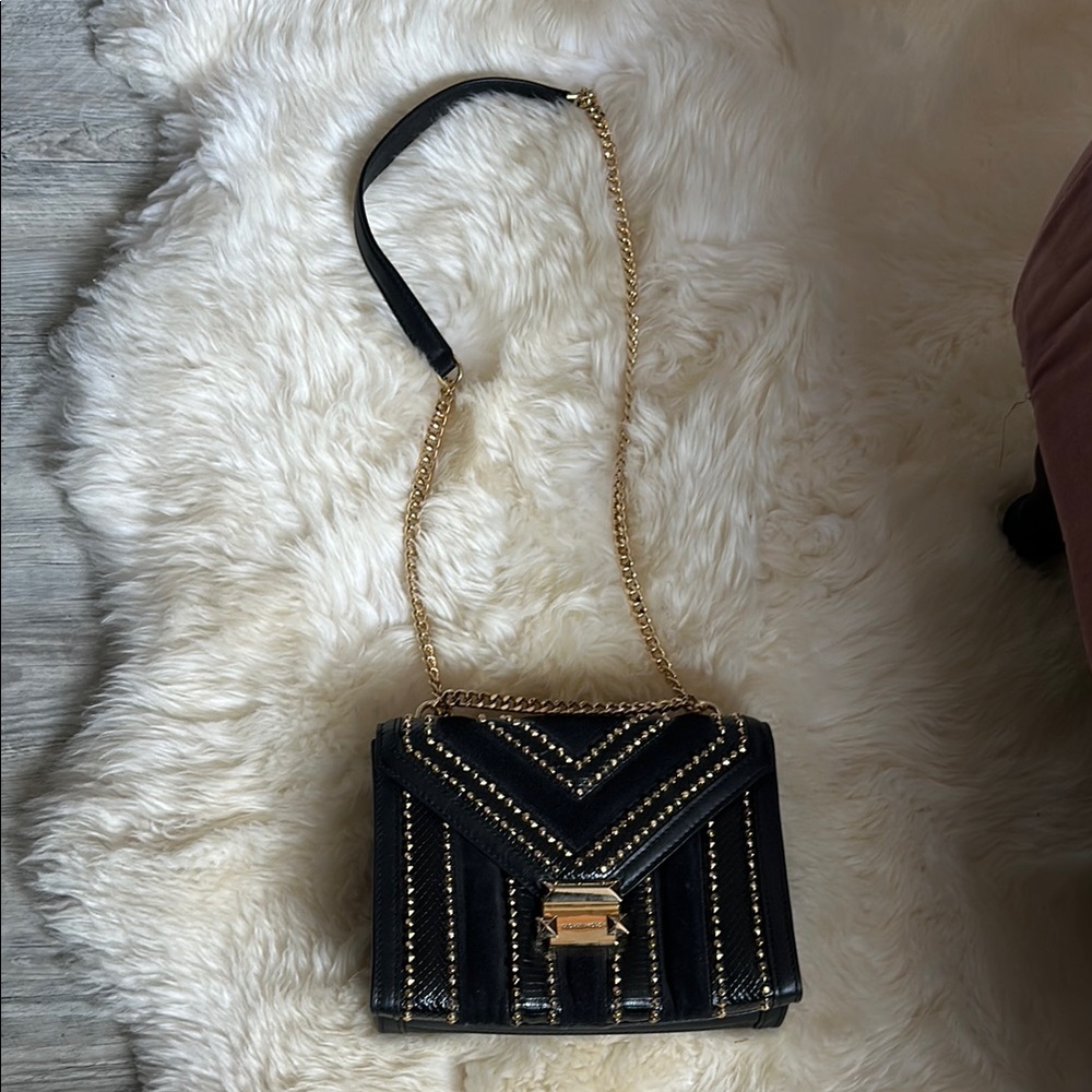 Michael Kors Black and Gold Quilted Crossbody Bag